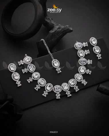 Pansy Necklace Set Silver White Necklace Sets - Zeesy Jewellery Pakistan | Premium Artificial & Imitation Jewellery