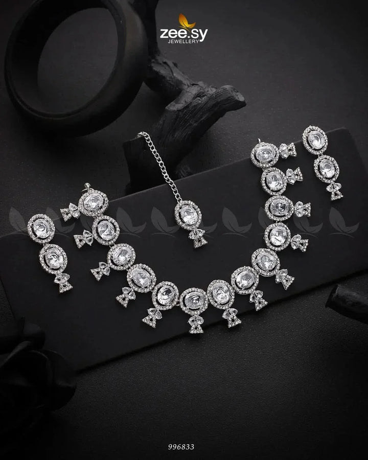 Pansy Necklace Set Silver White Necklace Sets - Zeesy Jewellery Pakistan | Premium Artificial & Imitation Jewellery