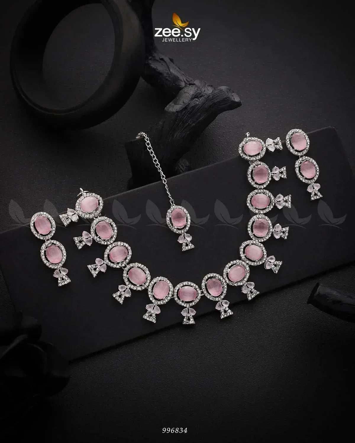 Pansy Necklace Set Silver Mint Pink Necklace Sets - Zeesy Jewellery Pakistan | Premium Artificial & Imitation Jewellery