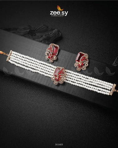 Pacific Pearl Necklace Golden Red Necklace Sets - Zeesy Jewellery Pakistan | Premium Artificial & Imitation Jewellery
