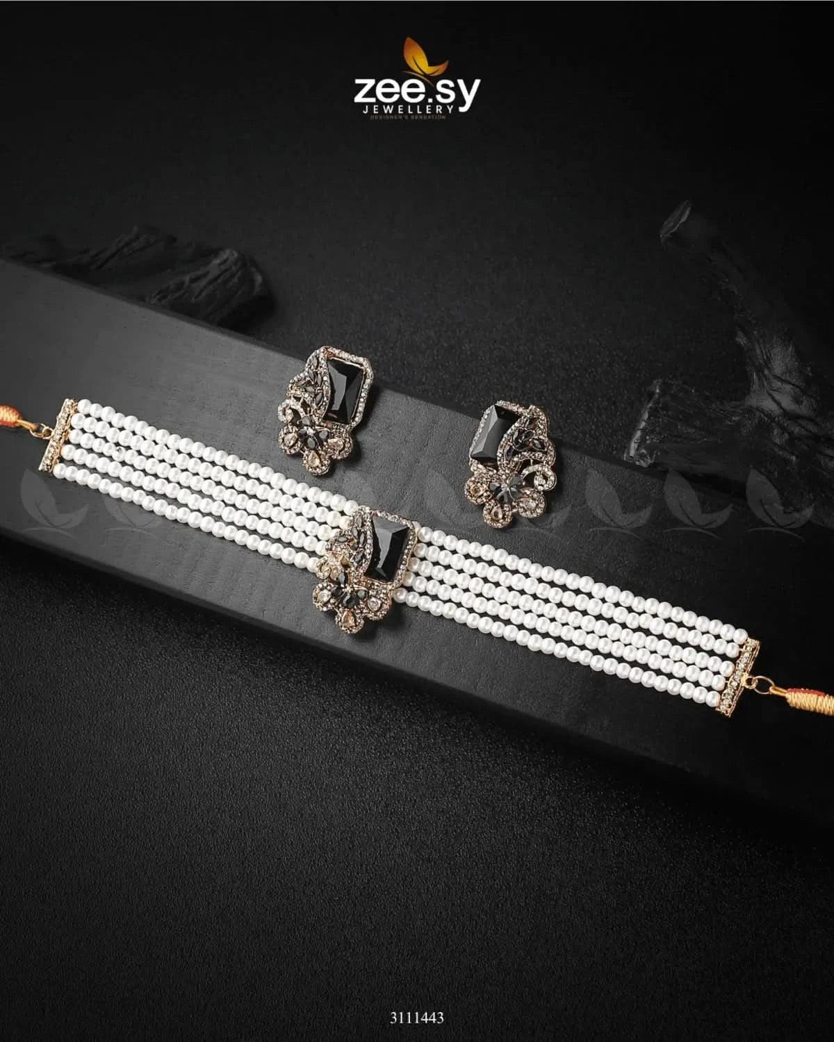 Pacific Pearl Necklace Golden Black Necklace Sets - Zeesy Jewellery Pakistan | Premium Artificial & Imitation Jewellery