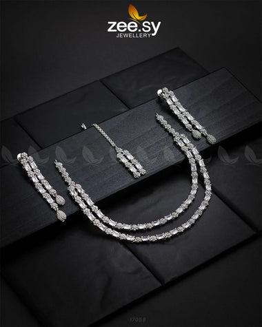 Saffron Zircon Necklace Silver White Necklace Sets - Zeesy Jewellery Pakistan | Premium Artificial & Imitation Jewellery
