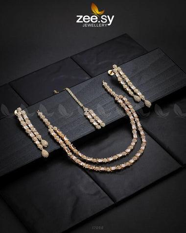 Saffron Zircon Necklace Golden Champagne Necklace Sets - Zeesy Jewellery Pakistan | Premium Artificial & Imitation Jewellery