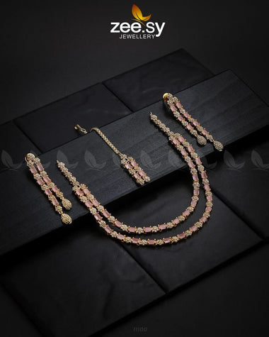 Saffron Zircon Necklace Golden Pink Necklace Sets - Zeesy Jewellery Pakistan | Premium Artificial & Imitation Jewellery