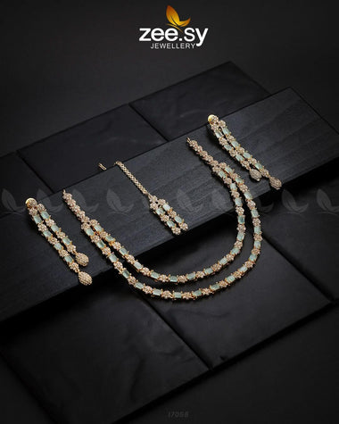 Saffron Zircon Necklace Golden Mint Green Necklace Sets - Zeesy Jewellery Pakistan | Premium Artificial & Imitation Jewellery