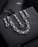 Scabiosa Necklace Set Silver Black Necklace Sets - Zeesy Jewellery Pakistan | Premium Artificial & Imitation Jewellery