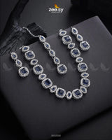Scabiosa Necklace Set Silver Blue Necklace Sets - Zeesy Jewellery Pakistan | Premium Artificial & Imitation Jewellery