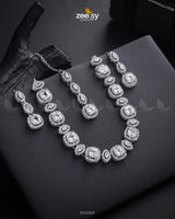 Scabiosa Necklace Set Silver White Necklace Sets - Zeesy Jewellery Pakistan | Premium Artificial & Imitation Jewellery