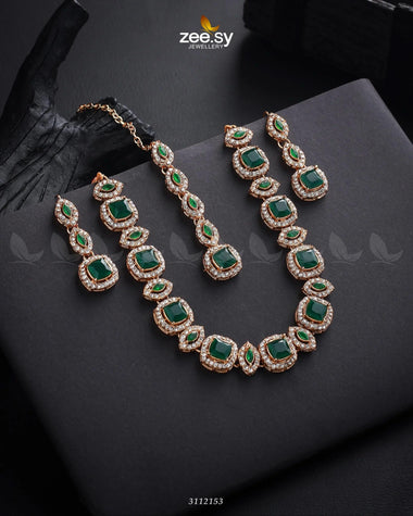 Scabiosa Necklace Set Golden Green Necklace Sets - Zeesy Jewellery Pakistan | Premium Artificial & Imitation Jewellery