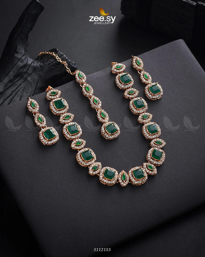 Scabiosa Necklace Set Golden Green Necklace Sets - Zeesy Jewellery Pakistan | Premium Artificial & Imitation Jewellery