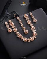 Scabiosa Necklace Set Golden Champagne Necklace Sets - Zeesy Jewellery Pakistan | Premium Artificial & Imitation Jewellery