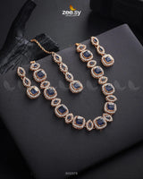 Scabiosa Necklace Set Golden Blue Necklace Sets - Zeesy Jewellery Pakistan | Premium Artificial & Imitation Jewellery