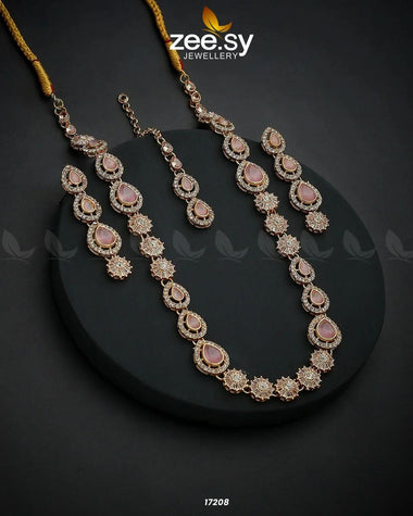 Serenity Malla Necklace Golden Mint Pink Necklace Sets - Zeesy Jewellery Pakistan | Premium Artificial & Imitation Jewellery