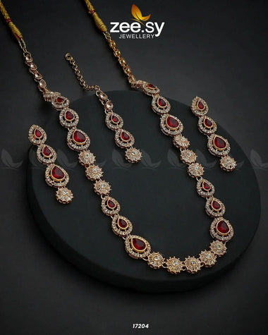 Serenity Malla Necklace Golden Red Necklace Sets - Zeesy Jewellery Pakistan | Premium Artificial & Imitation Jewellery