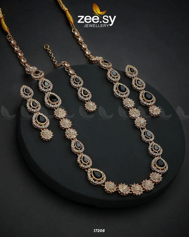 Serenity Malla Necklace Golden Black Necklace Sets - Zeesy Jewellery Pakistan | Premium Artificial & Imitation Jewellery