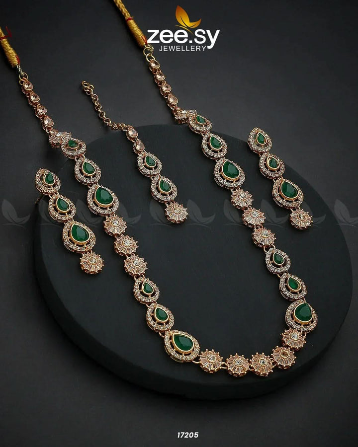 Serenity Malla Necklace Golden Green Necklace Sets - Zeesy Jewellery Pakistan | Premium Artificial & Imitation Jewellery