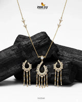 Crescent Tassel Drop Necklace Set Golden Necklace Sets - Zeesy Jewellery Pakistan | Premium Artificial & Imitation Jewellery