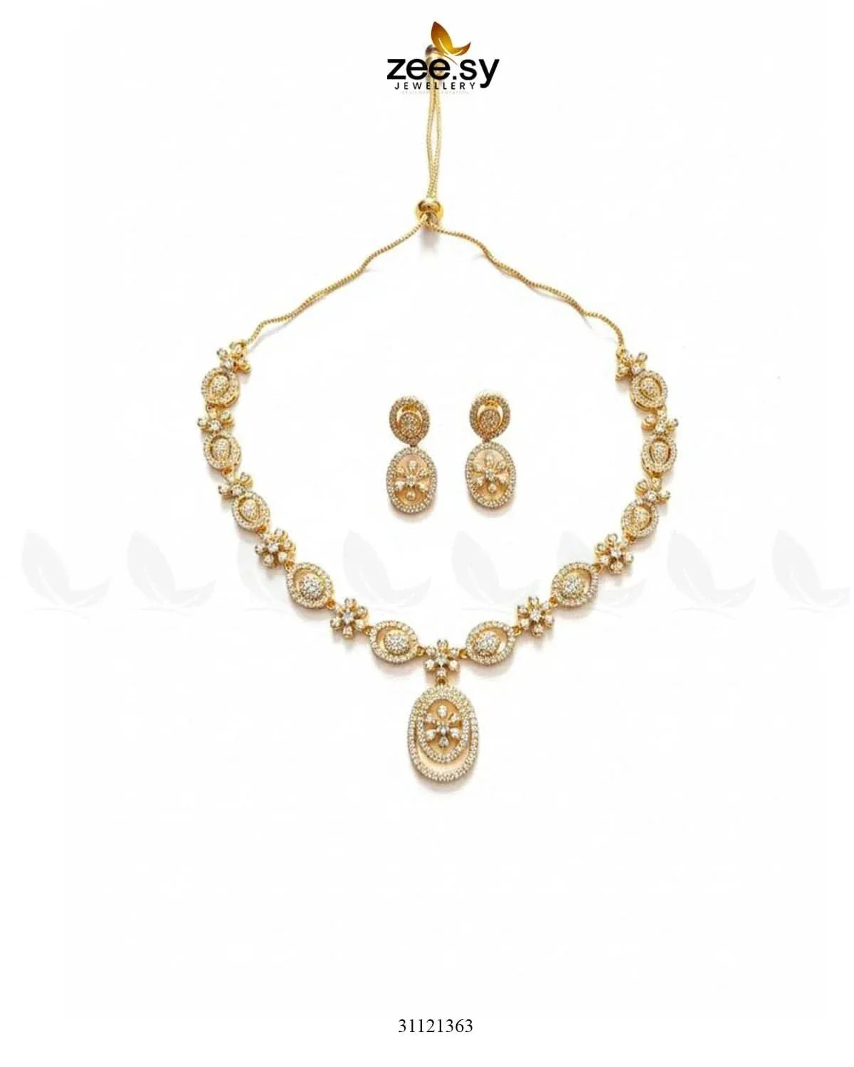 Dainty Oval Floral Necklace Set Necklace Sets - Zeesy Jewellery Pakistan | Premium Artificial & Imitation Jewellery