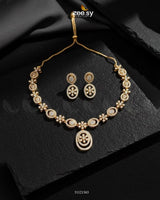 Dainty Oval Floral Necklace Set Golden Necklace Sets - Zeesy Jewellery Pakistan | Premium Artificial & Imitation Jewellery