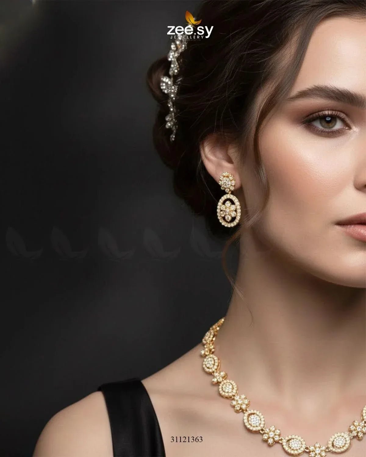 Dainty Oval Floral Necklace Set Necklace Sets - Zeesy Jewellery Pakistan | Premium Artificial & Imitation Jewellery