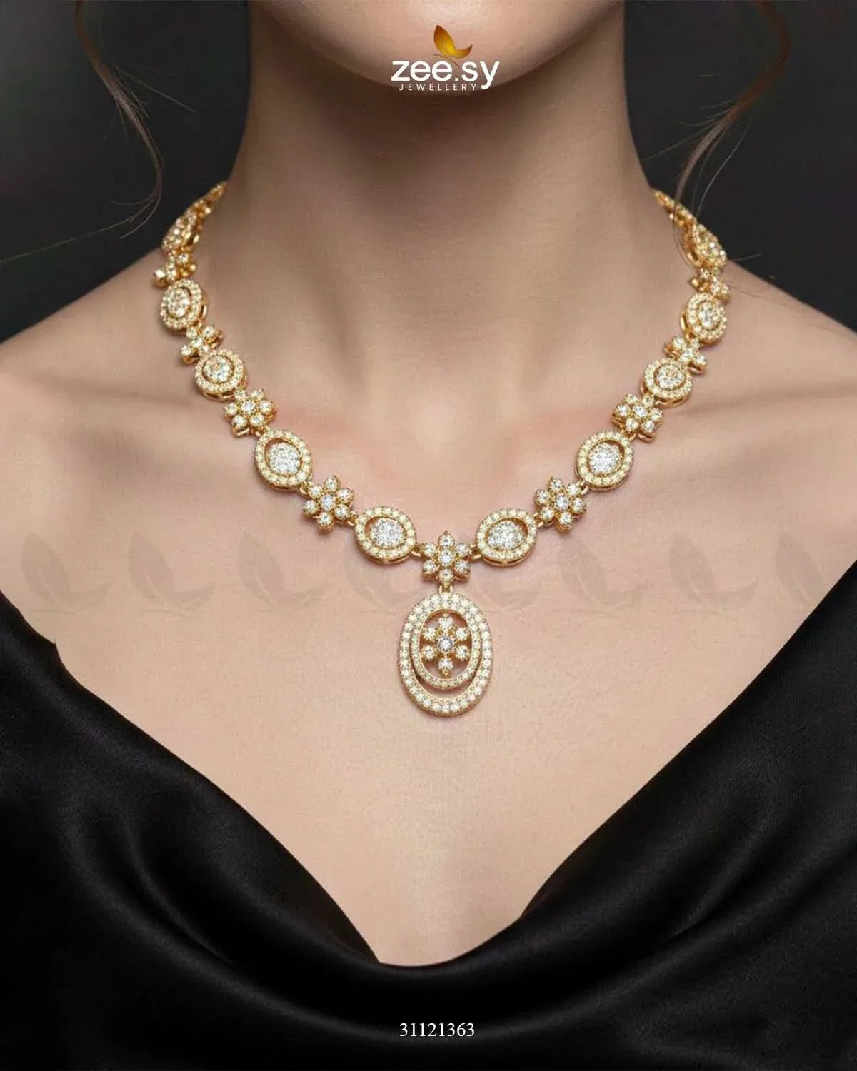 Dainty Oval Floral Necklace Set Necklace Sets - Zeesy Jewellery Pakistan | Premium Artificial & Imitation Jewellery