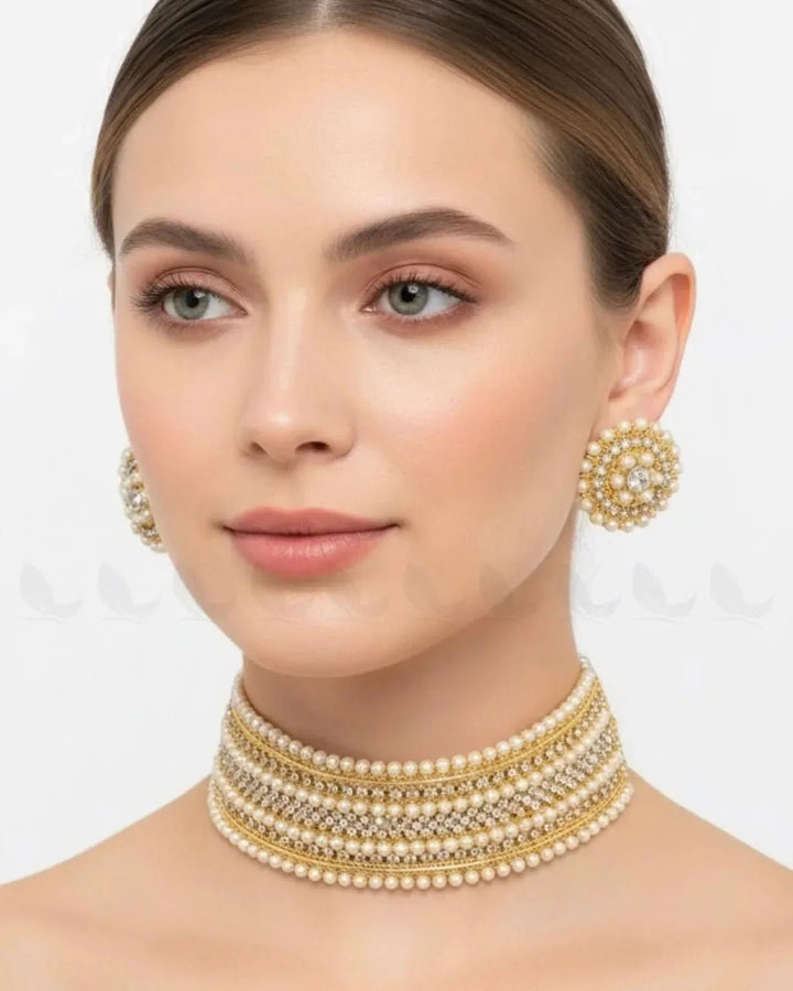 Elegant Beaded Pearl Choker Set Necklace Sets - Zeesy Jewellery Pakistan | Premium Artificial & Imitation Jewellery