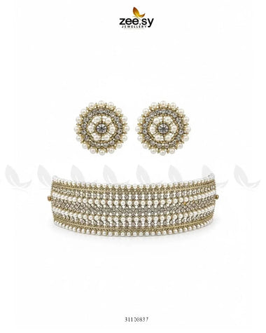 Elegant Beaded Pearl Choker Set Antique Necklace Sets - Zeesy Jewellery Pakistan | Premium Artificial & Imitation Jewellery