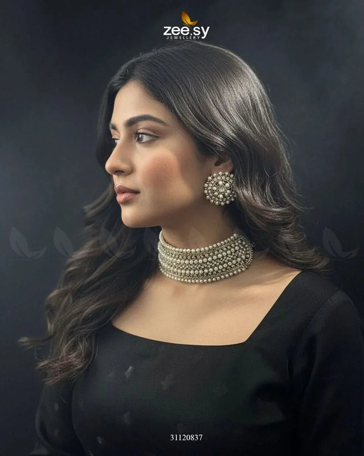 Elegant Beaded Pearl Choker Set Necklace Sets - Zeesy Jewellery Pakistan | Premium Artificial & Imitation Jewellery