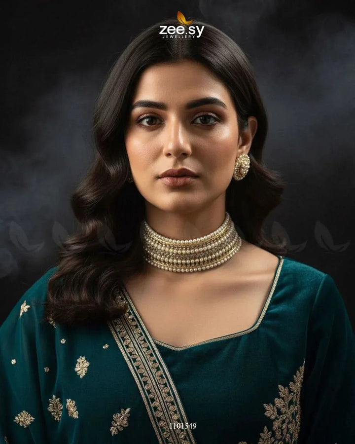 Elegant Beaded Pearl Choker Set Necklace Sets - Zeesy Jewellery Pakistan | Premium Artificial & Imitation Jewellery