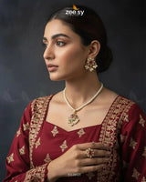 Meenakari Floral Pearl Necklace Set Golden Red Necklace Sets - Zeesy Jewellery Pakistan | Premium Artificial & Imitation Jewellery