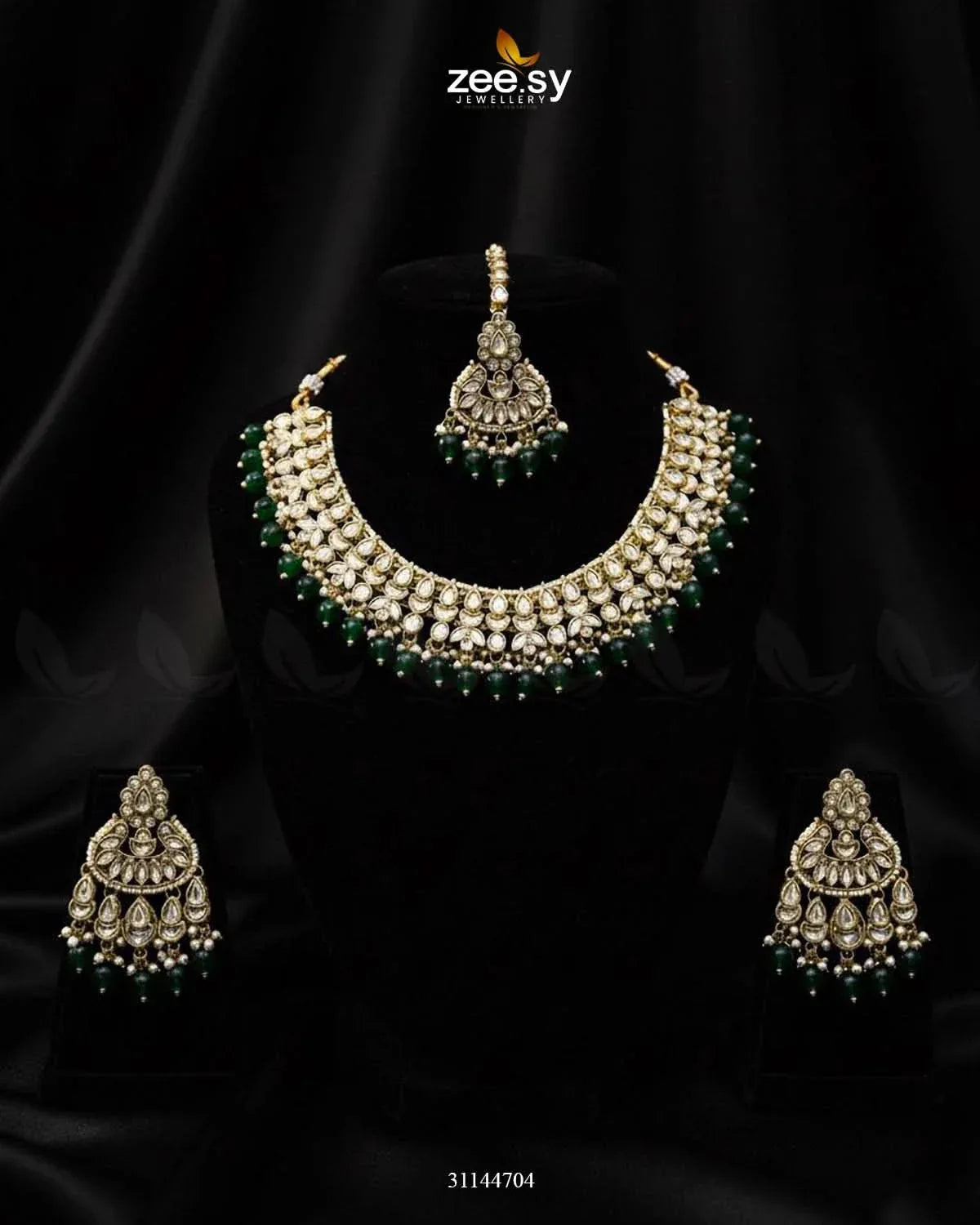 Eminet Braod Gilded Necklace Set Golden Green Necklace Sets - Zeesy Jewellery Pakistan | Premium Artificial & Imitation Jewellery