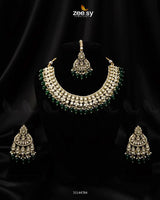 Eminet Braod Gilded Necklace Set Golden Green Necklace Sets - Zeesy Jewellery Pakistan | Premium Artificial & Imitation Jewellery