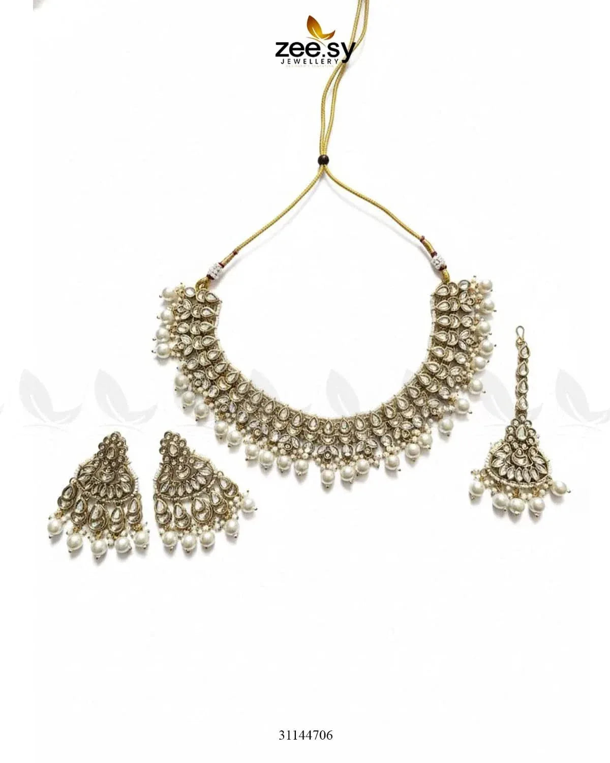 Eminet Braod Gilded Necklace Set Golden Pearl Necklace Sets - Zeesy Jewellery Pakistan | Premium Artificial & Imitation Jewellery