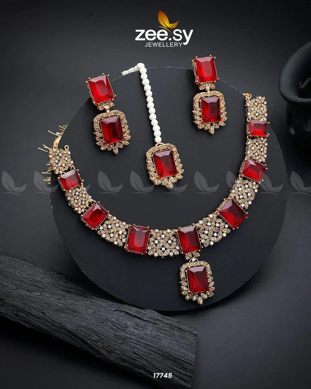 Gul-Badan Necklace Golden Red Necklace Sets - Zeesy Jewellery Pakistan | Premium Artificial & Imitation Jewellery