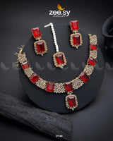 Gul-Badan Necklace Golden Red Necklace Sets - Zeesy Jewellery Pakistan | Premium Artificial & Imitation Jewellery