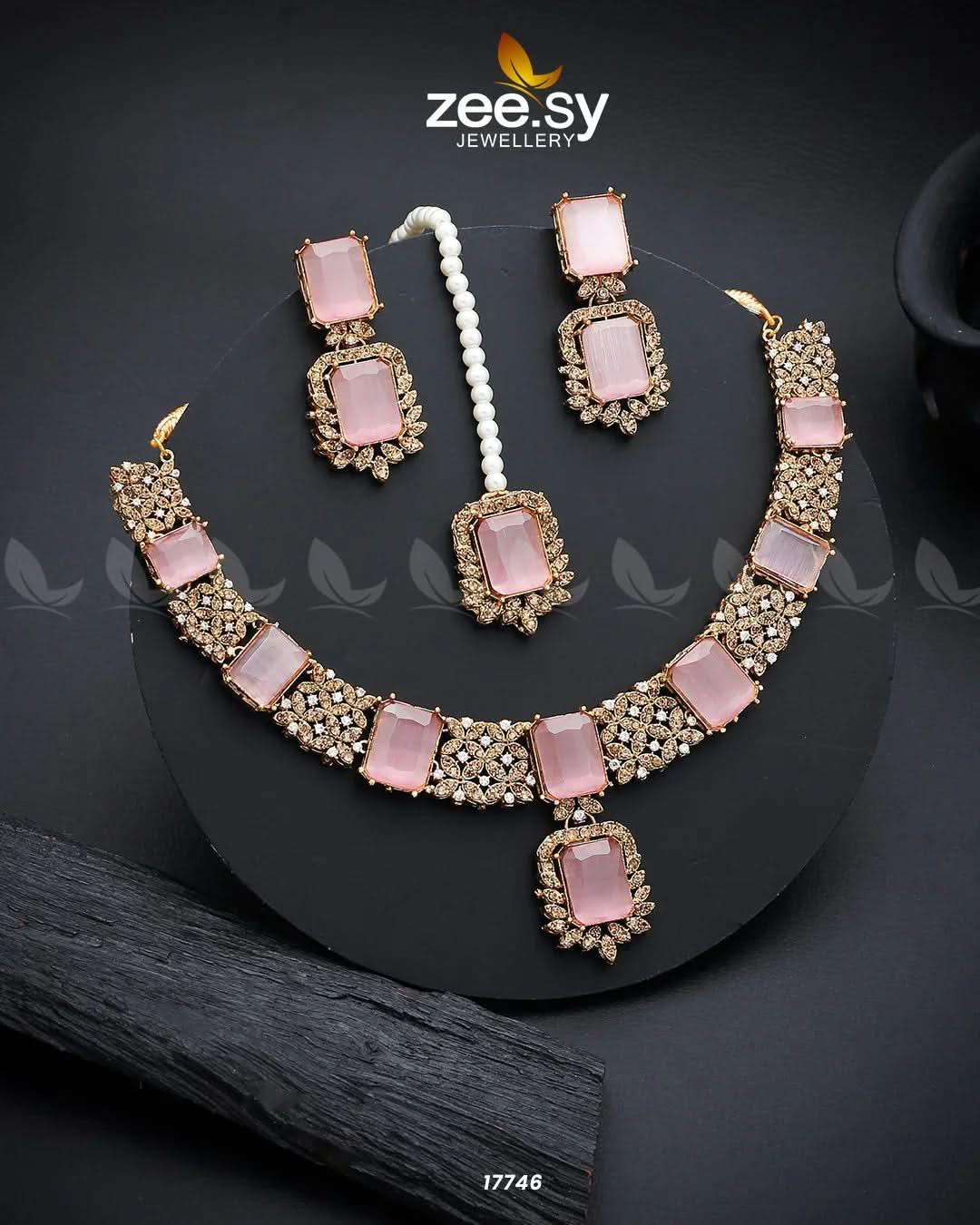Gul-Badan Necklace Golden Pink Necklace Sets - Zeesy Jewellery Pakistan | Premium Artificial & Imitation Jewellery