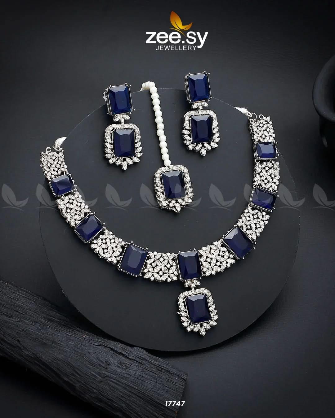 Gul-Badan Necklace Silver Blue Necklace Sets - Zeesy Jewellery Pakistan | Premium Artificial & Imitation Jewellery