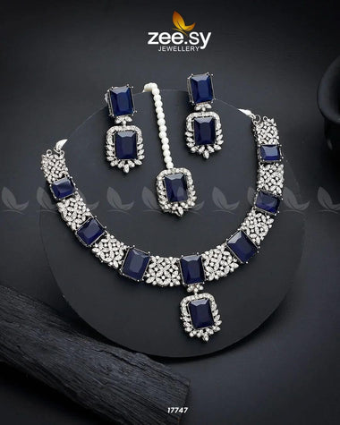 Gul-Badan Necklace Silver Blue Necklace Sets - Zeesy Jewellery Pakistan | Premium Artificial & Imitation Jewellery