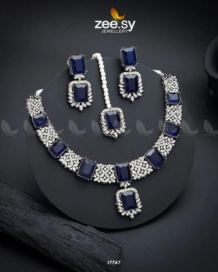 Gul-Badan Necklace Silver Blue Necklace Sets - Zeesy Jewellery Pakistan | Premium Artificial & Imitation Jewellery