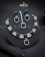 Gul-Badan Necklace Silver Blue Necklace Sets - Zeesy Jewellery Pakistan | Premium Artificial & Imitation Jewellery