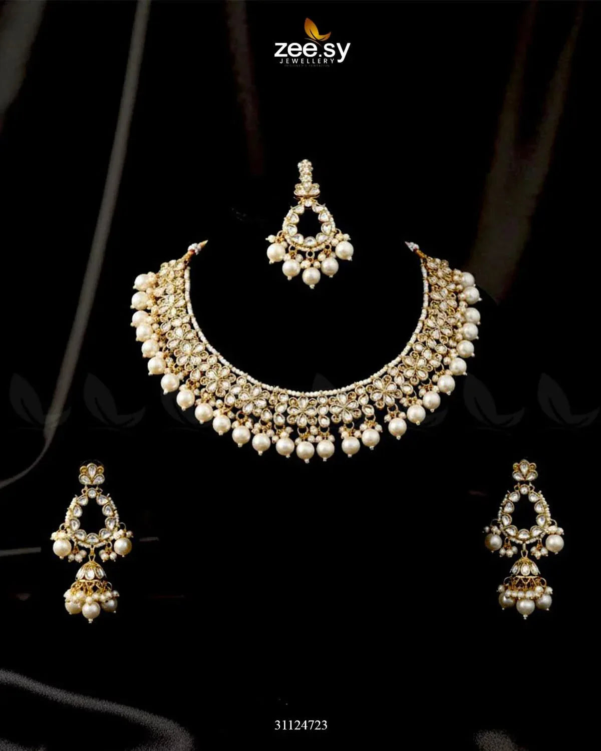 Heirloom Grand Luminous Necklace Set Golden Pearl Necklace Sets - Zeesy Jewellery Pakistan | Premium Artificial & Imitation Jewellery