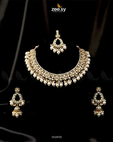 Heirloom Grand Luminous Necklace Set Golden Pearl Necklace Sets - Zeesy Jewellery Pakistan | Premium Artificial & Imitation Jewellery
