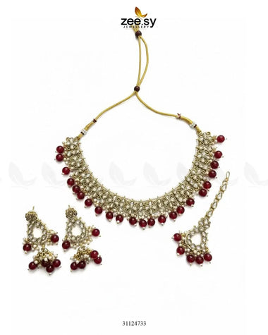 Heirloom Grand Luminous Necklace Set Golden Red Necklace Sets - Zeesy Jewellery Pakistan | Premium Artificial & Imitation Jewellery