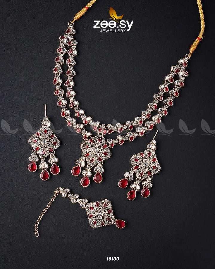 Juggan Necklace Set Golden Red Necklace Sets - Zeesy Jewellery Pakistan | Premium Artificial & Imitation Jewellery