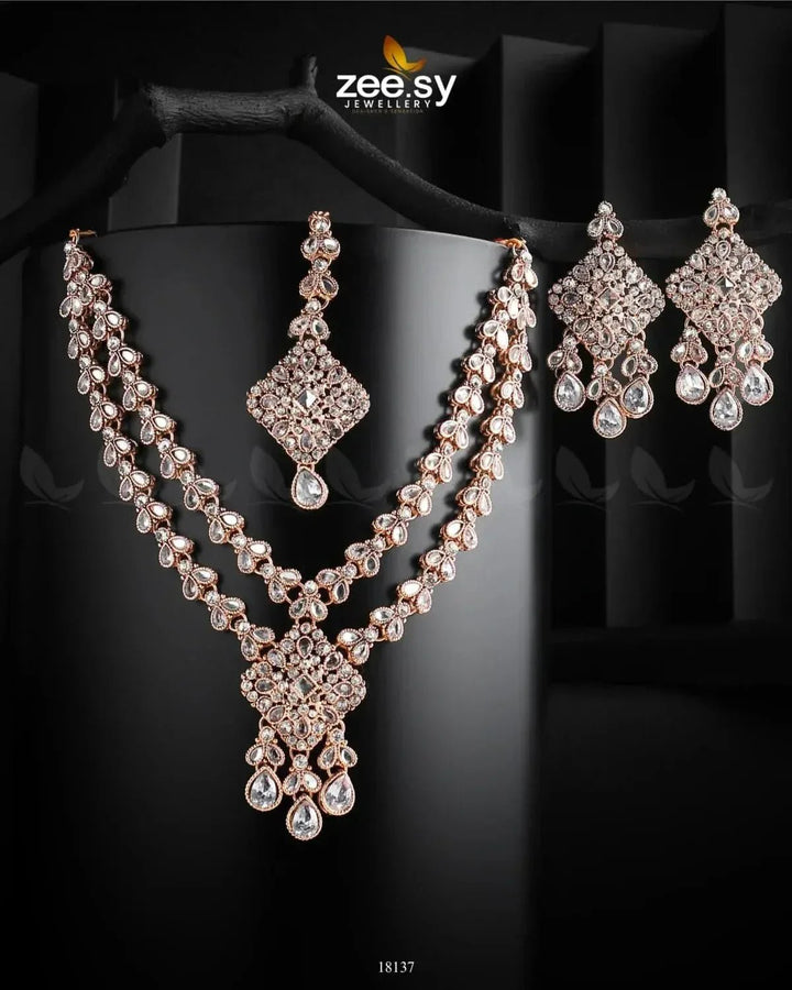 Juggan Necklace Set Golden White Necklace Sets - Zeesy Jewellery Pakistan | Premium Artificial & Imitation Jewellery