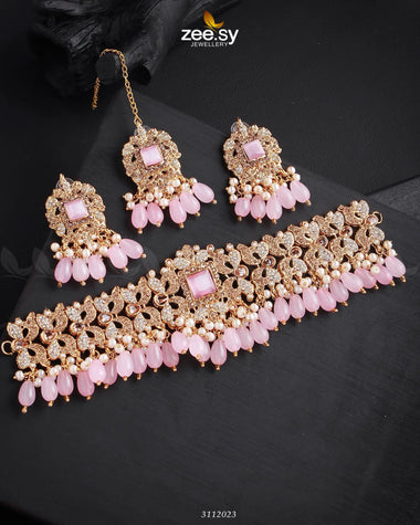 Katrina's Necklace Set Golden Mint Pink Necklace Sets - Zeesy Jewellery Pakistan | Premium Artificial & Imitation Jewellery