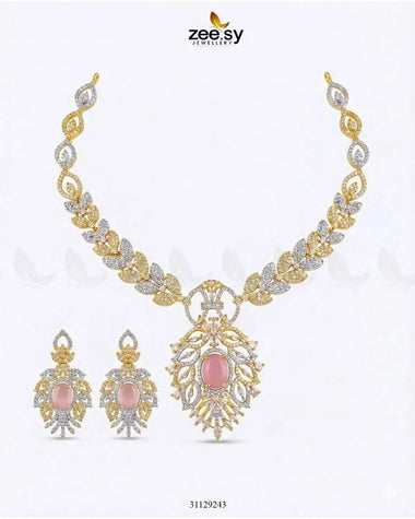 Midnight Forest Toned Necklace Set Golden Mint Pink Necklace Sets - Zeesy Jewellery Pakistan | Premium Artificial & Imitation Jewellery