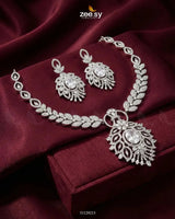 Midnight Forest Toned Necklace Set Silver White Necklace Sets - Zeesy Jewellery Pakistan | Premium Artificial & Imitation Jewellery