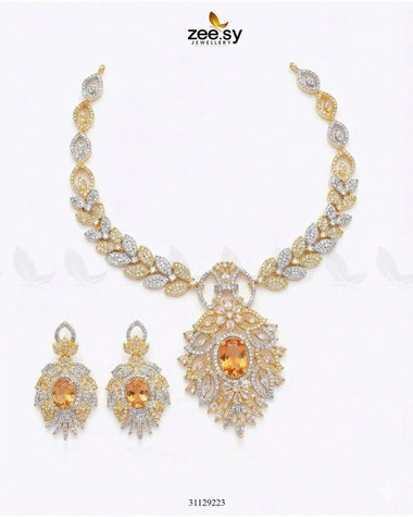 Midnight Forest Toned Necklace Set Golden Champagne Necklace Sets - Zeesy Jewellery Pakistan | Premium Artificial & Imitation Jewellery