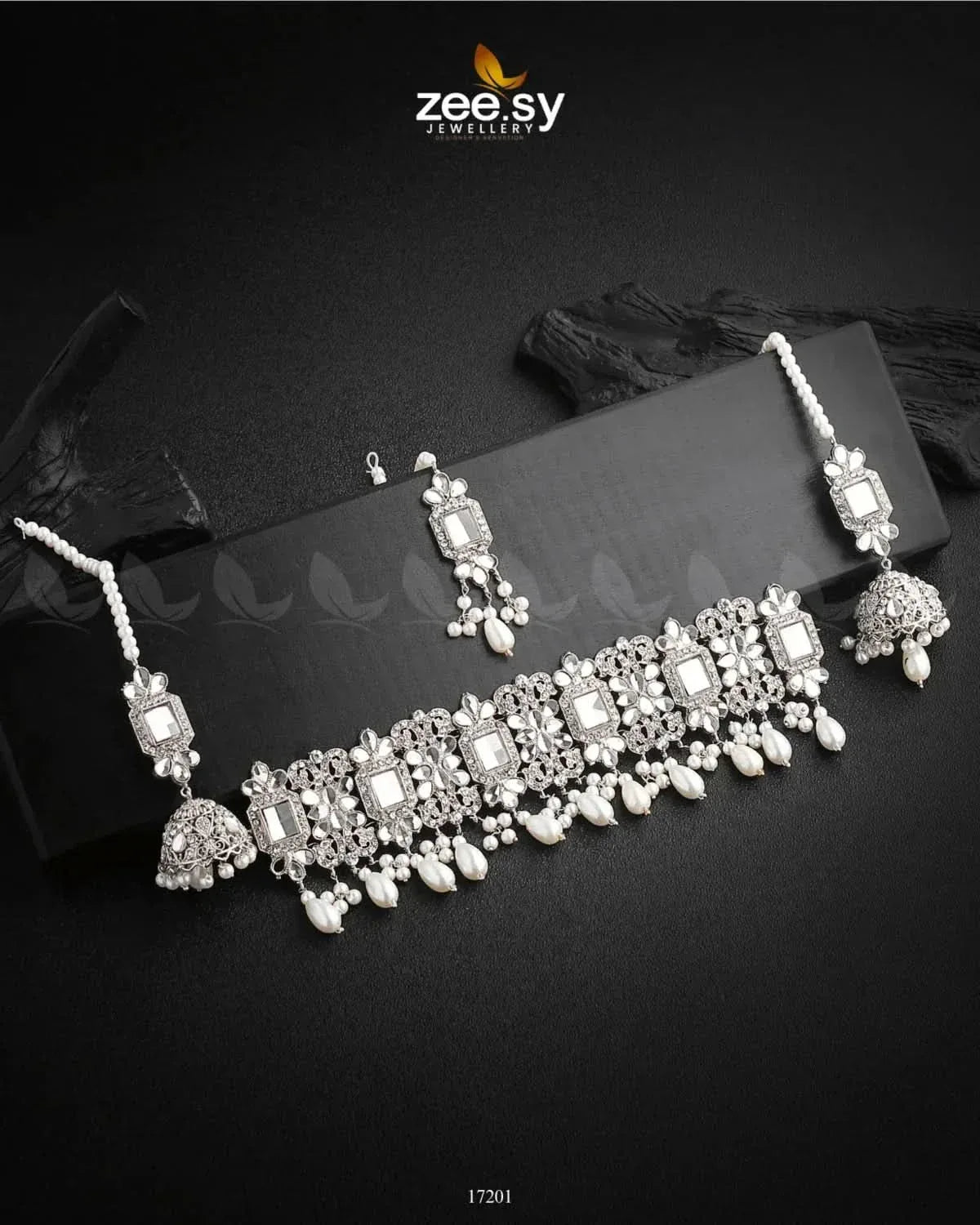 NECKLACE SET-0940 Silver White Necklace Sets - Zeesy Jewellery Pakistan | Premium Artificial & Imitation Jewellery